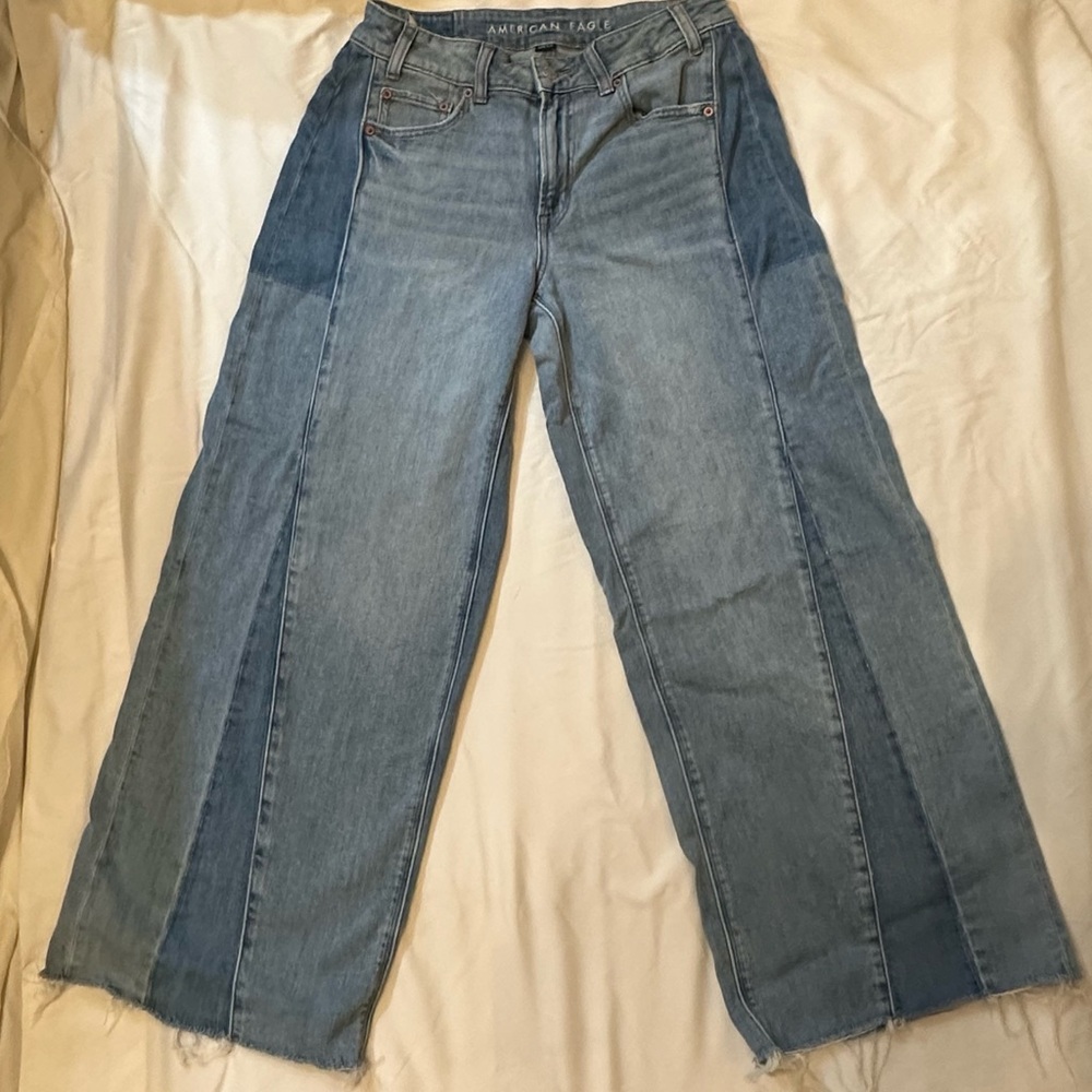 American Eagle Outfitters Blue Patchwork Wide Leg Jeans